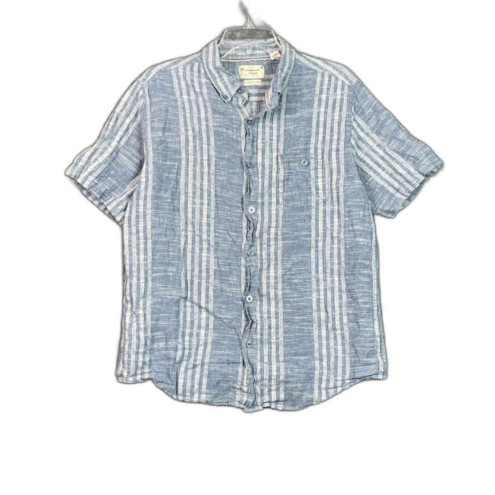 Weatherproof Vintage Washable Linen Shirt Mens L Striped Beach Summer Boho Surf